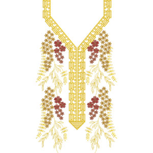 Geometric V-Neck Embroidery Design with Linear Panel and Delicate Floral Vine Accents