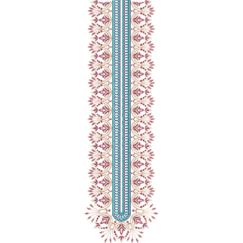 Vertical Neck Embroidery Design with Beaded Center Panel and Repeating Ornamental Side Motifs