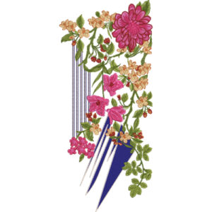 Modern Floral Neck Embroidery Design with Abstract Geometric Accents and Vibrant Blossom Arrangement