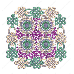 Ornamental Floral Medallion Cushion Embroidery Design with Interlaced Knot Detailing