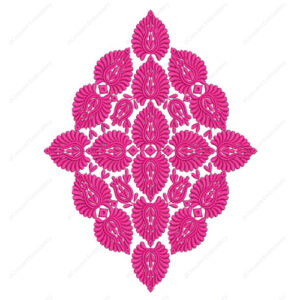 Bold Pink Embroidery Design with Repeated Paisley Motifs and Symmetrical Floral Arrangement