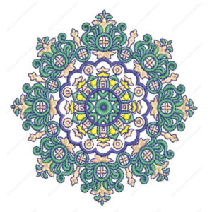 Intricate Mandala Embroidery Design with Ornamental Scrollwork and Circular Floral Layers