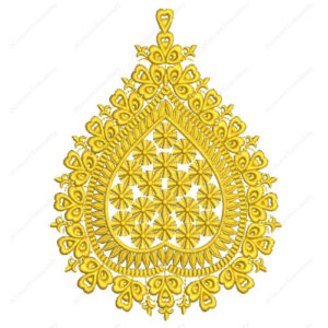 Ornate Golden Embroidery Design with Heart-Shaped Border and Geometric Floral Center