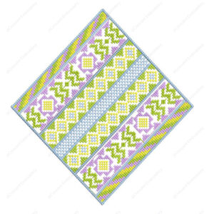 Geometric Embroidery Design with Diagonal Stripes and Traditional Motif Detailing