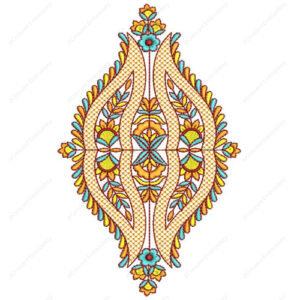 Ornamental Paisley Embroidery Design with Symmetrical Floral Detailing and Textured Fill