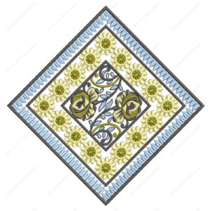 Floral Diamond Embroidery Design with Layered Borders and Central Vine Motif