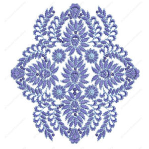 Intricate Purple Floral Embroidery Design with Symmetrical Leaf Motifs and Ornamental Detailing