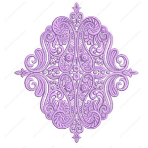 Intricate Lavender Embroidery Design with Ornamental Scrollwork and Symmetrical Floral Detailing