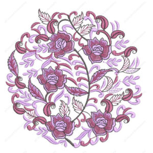 Elegant Floral Embroidery Design with Circular Vine Arrangement and Rose Motifs