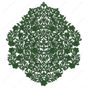 Intricate Green Floral Embroidery Design with Dense Scrollwork and Symmetrical Botanical Motifs