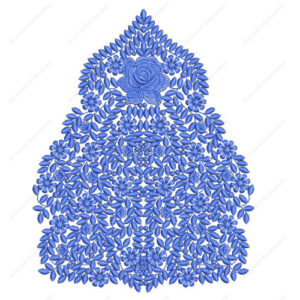 Elegant Blue Floral Embroidery Design with Dense Blossom Arrangement and Central Rose Motif