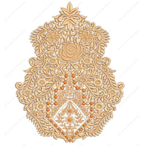 Ornate Beige Embroidery Design with Central Rose Motif and Decorative Hanging Element