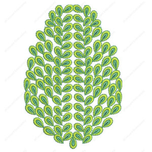 Green Leaf Embroidery Design with Repeating Botanical Motifs and Symmetrical Layout