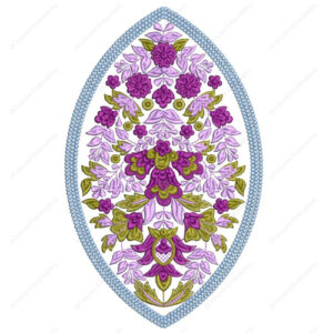 Elegant Oval Floral Embroidery Design with Layered Blossoms and Decorative Border