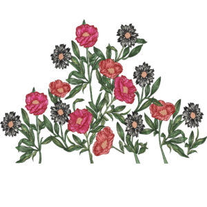 Natural Floral Embroidery Design with Blooming Roses and Wildflower Detailing