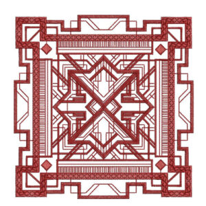 Geometric Red Embroidery Design with Layered Star Motif and Structured Line Detailing
