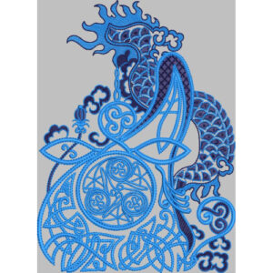 Artistic Blue Dragon Embroidery Design with Ornamental Celtic Knot Detailing