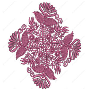 Elegant Pink Floral Vine Cushion Embroidery Design with Symmetrical Botanical Layout
