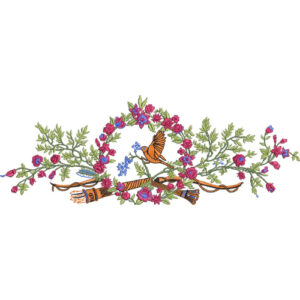 Delicate Floral Embroidery Design with Bird Motif and Decorative Branch Arrangement