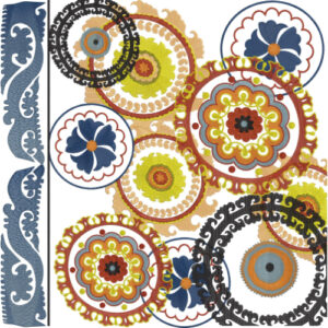 Decorative Circular Embroidery Design with Layered Floral Medallions and Ornamental Border