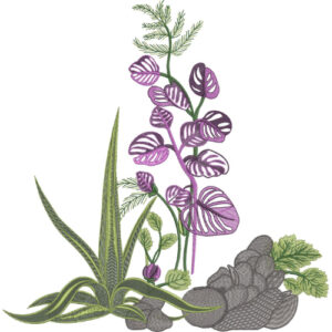 Botanical Embroidery Design with Tropical Leaves, Textured Foliage, and Decorative Natural Elements