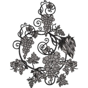 Elegant Grapevine Embroidery Design with Ornamental Scrollwork and Clustered Fruit Detailing