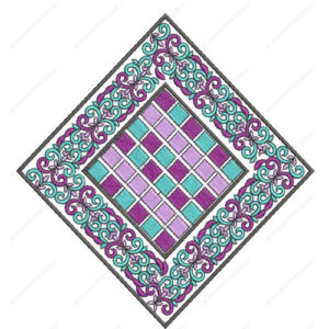 Geometric Diamond Cushion Embroidery Design with Decorative Scroll Border