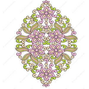Elegant Pastel Floral Cushion Embroidery Design with Ornamental Scroll Symmetry