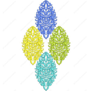 Colorful Leaf Motif Cushion Embroidery Design with Ornamental Vein Detailing
