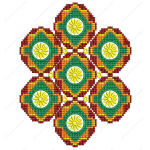 Geometric Floral Mosaic Cushion Embroidery Design with Diamond Motif Arrangement