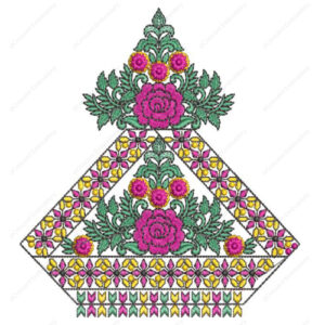 Vibrant Floral Triangular Cushion Embroidery Design with Decorative Border Detailing