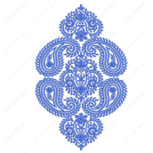 Elegant Blue Paisley Cushion Embroidery Design with Ornamental Symmetrical Detailing