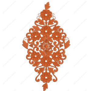 Elegant Orange Floral Cushion Embroidery Design with Ornamental Scroll Symmetry