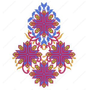 Colorful Geometric Cross-Stitch Cushion Embroidery Design with Floral Accents