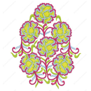 Colorful Floral Cross-Stitch Cushion Embroidery Design with Decorative Vine Accents