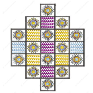 Geometric Floral Grid Cushion Embroidery Design with Chevron Fill Detailing