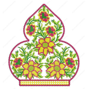 Colorful Floral Cross-Stitch Cushion Embroidery Design with Decorative Scalloped Frame