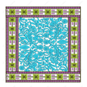 Elegant Blue Floral Cushion Embroidery Design with Ornamental Border Frame