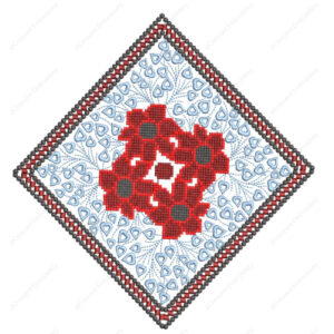 Geometric Floral Diamond Cushion Embroidery Design with Cross-Stitch Center