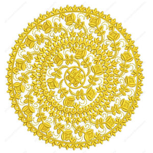 Luxurious Golden Circular Floral Cushion Embroidery Design with Intricate Vine Detailing
