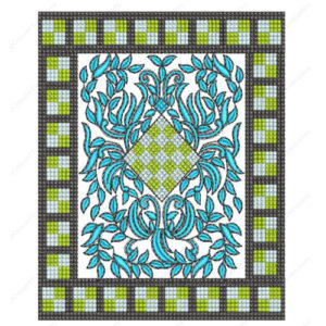 Elegant Blue Floral Cushion Embroidery Design with Geometric Border and Diamond Center