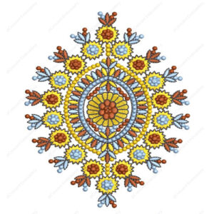 Vibrant Floral Mandala Cushion Embroidery Design with Radiating Decorative Motifs