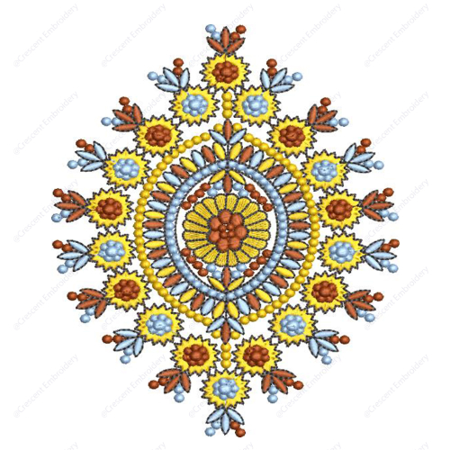 Vibrant Floral Mandala Cushion Embroidery Design with Radiating Decorative Motifs