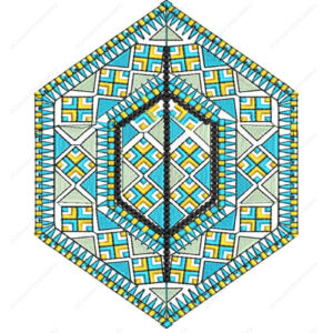 Geometric Hexagon Cushion Embroidery Design with Multicolor Mosaic Pattern