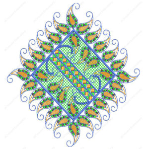 Decorative Diamond Cushion Embroidery Design with Leaf Border and Geometric Center