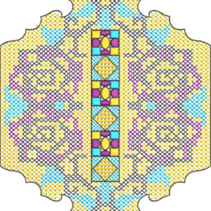 Colorful Ornamental Cushion Embroidery Design with Cross-Stitch Texture and Central Panel