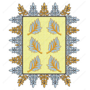 Elegant Leaf Motif Cushion Embroidery Design with Ornamental Border Frame