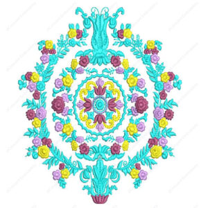Elegant Multicolor Floral Wreath Cushion Embroidery Design with Ornamental Accents