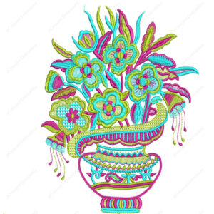 Colorful Floral Vase Cushion Embroidery Design with Decorative Patterns