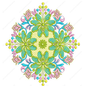 Colorful Floral Mandala Cushion Embroidery Design with Decorative Petal Symmetry